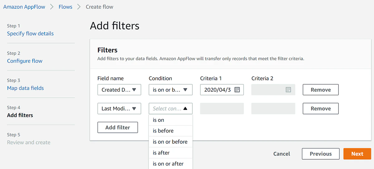 screenshot of Amazon AppFlow